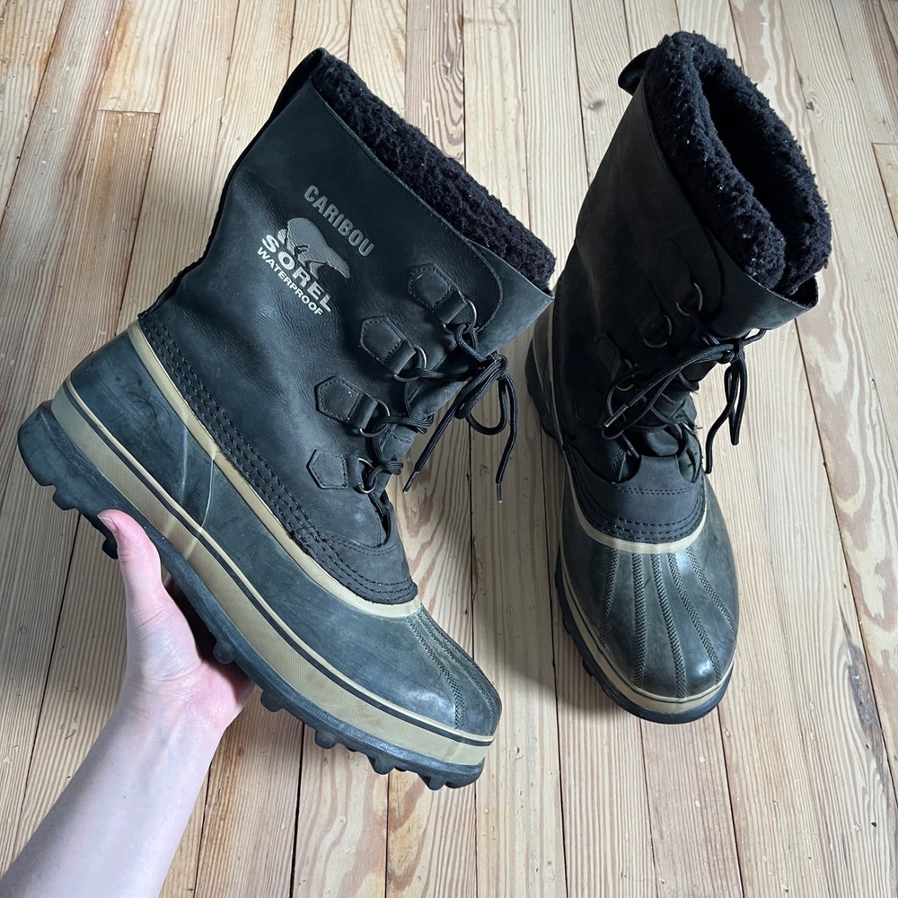 Sorel Caribou Snow Boots Mens 15 Black Waterproof Leather Insulated NM1000-014